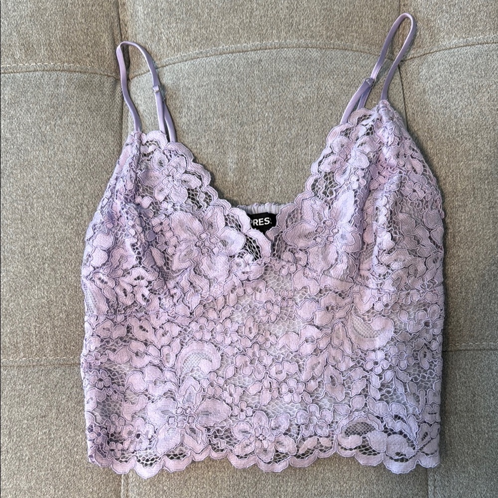 Express unlined Lavender Lace Crop Top